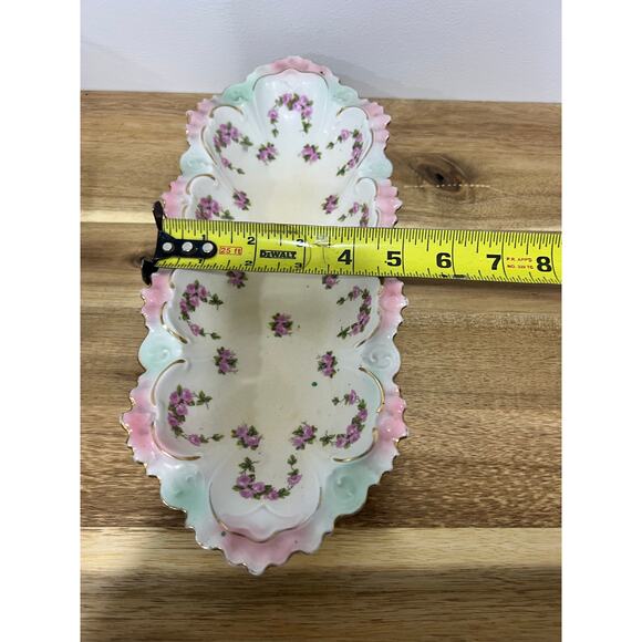 Victorian Pink & Blue Floral Detail w/ Gold Accent Celery Dish Made in Austria ? - Picture 6 of 7